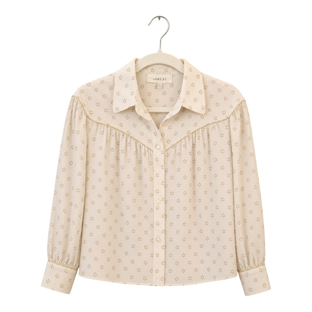 The Great Blouse Women's Westerner Long Balloon Sleeve Cotton Foil Print Top XS - Picture 1 of 10